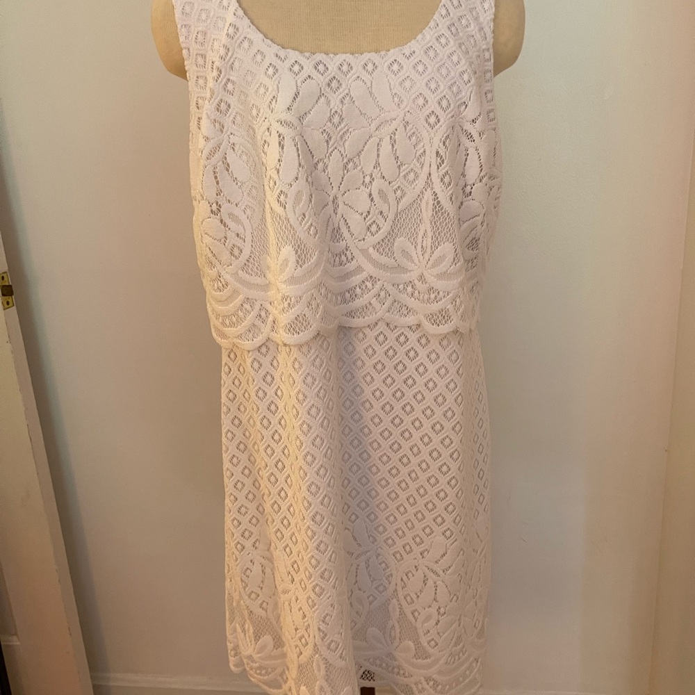 NWT Lilly Pulitzer white lined lacy sleeveless dress SZ XL zipper polyester
